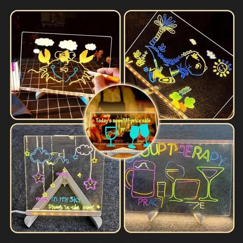 Personalized LED Lamp Acrylic Message Note Board Erasable USB Childrens Drawing Board Bedroom Night Light Birthday Kids Gift